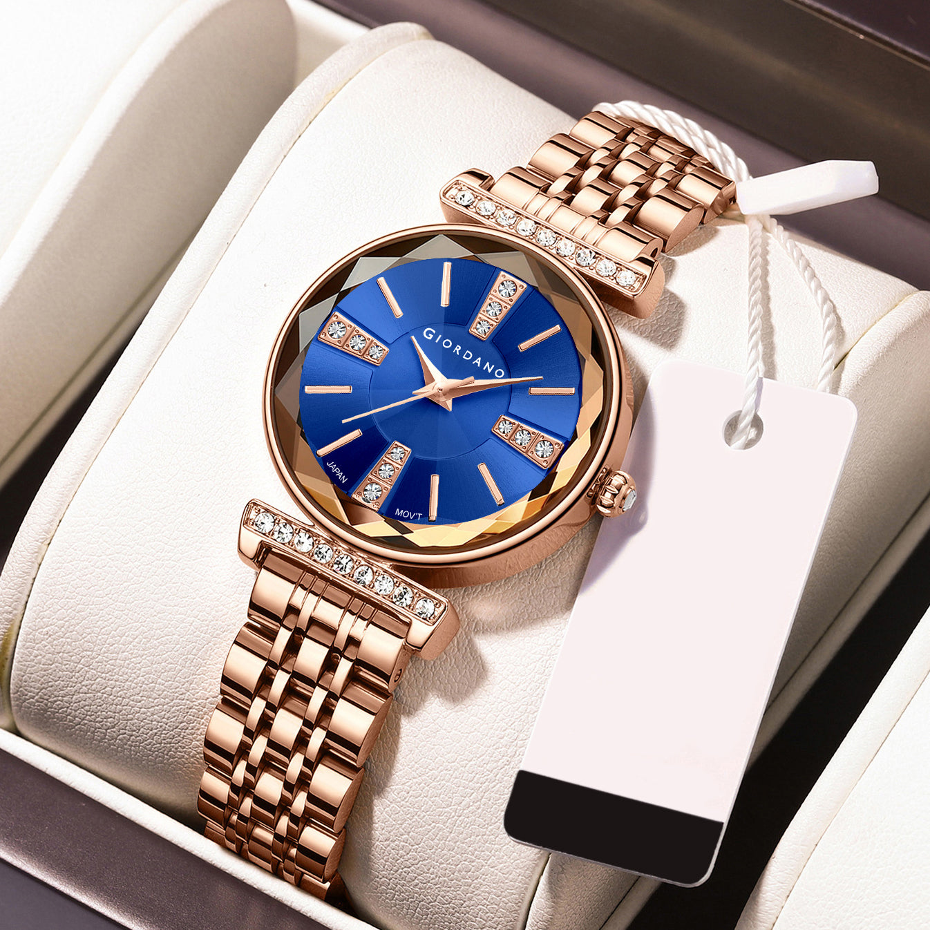 Giordano Stylish Diamond Studded Analog Wrist Watch for Women with Elegant Diamond Cut Glass and Glass Coated Stainless Steel Strap | GZ-60084-44